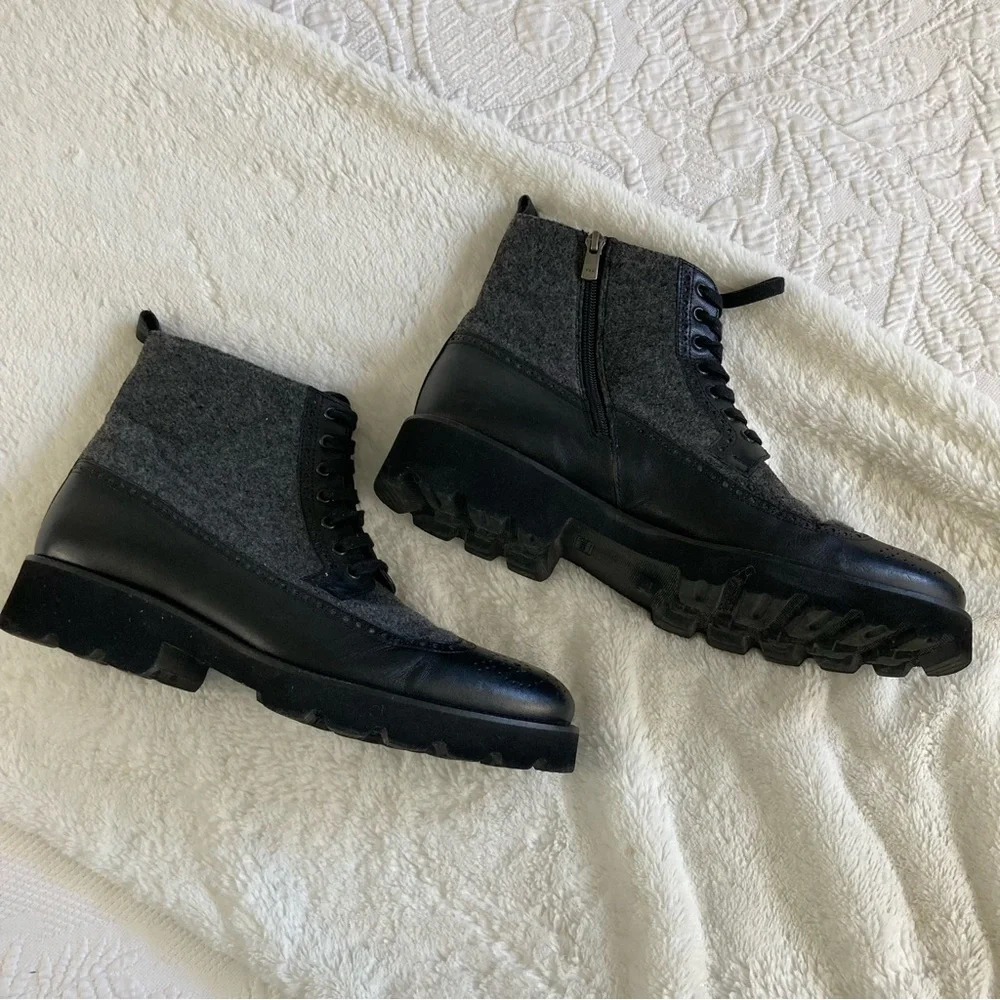 Jared Lang Men’s Wayne boots zip up wingtip wool & leather size 41, US 8